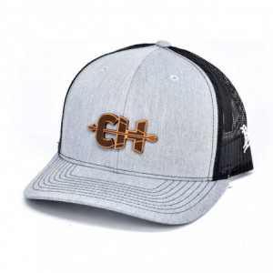 Baseball Caps Cam Hanes CH Leather Patch hat Curved Trucker - Heather Grey/Black - CV18IGQ79KD $30.13