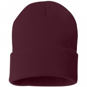 Skullies & Beanies SP12 - 12 Inch Solid Knit Beanie - Maroon - C01180CJNVJ $7.30