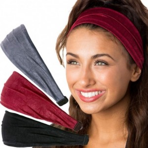 Headbands Adjustable & Stretchy Crushed Xflex Wide Headbands for Women Girls & Teens - Crushed Black/Burgundy/Grey 3pk - CG19...