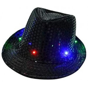 Fedoras LED Light Up Flashing Fedora Hat (Black) - Black - CW18AAIS5DQ $12.62