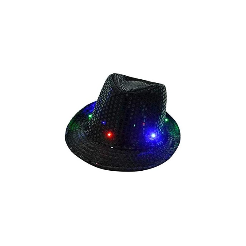 Fedoras LED Light Up Flashing Fedora Hat (Black) - Black - CW18AAIS5DQ $12.62