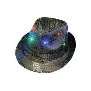 Fedoras LED Light Up Flashing Fedora Hat (Black) - Black - CW18AAIS5DQ $12.62
