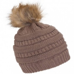 Skullies & Beanies Cable Knit Faux Fur Pom Pom Beanie Hat - Taupe - CG12M1RBWX5 $15.20