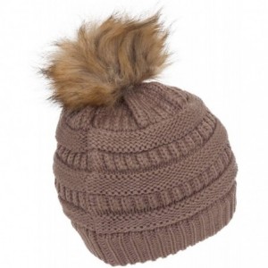 Skullies & Beanies Cable Knit Faux Fur Pom Pom Beanie Hat - Taupe - CG12M1RBWX5 $15.20