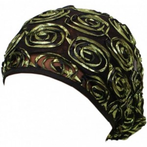 Headbands Beautiful Metallic Turban-style Head Wrap - Green Rosettes - CV18G4GWRCR $19.79