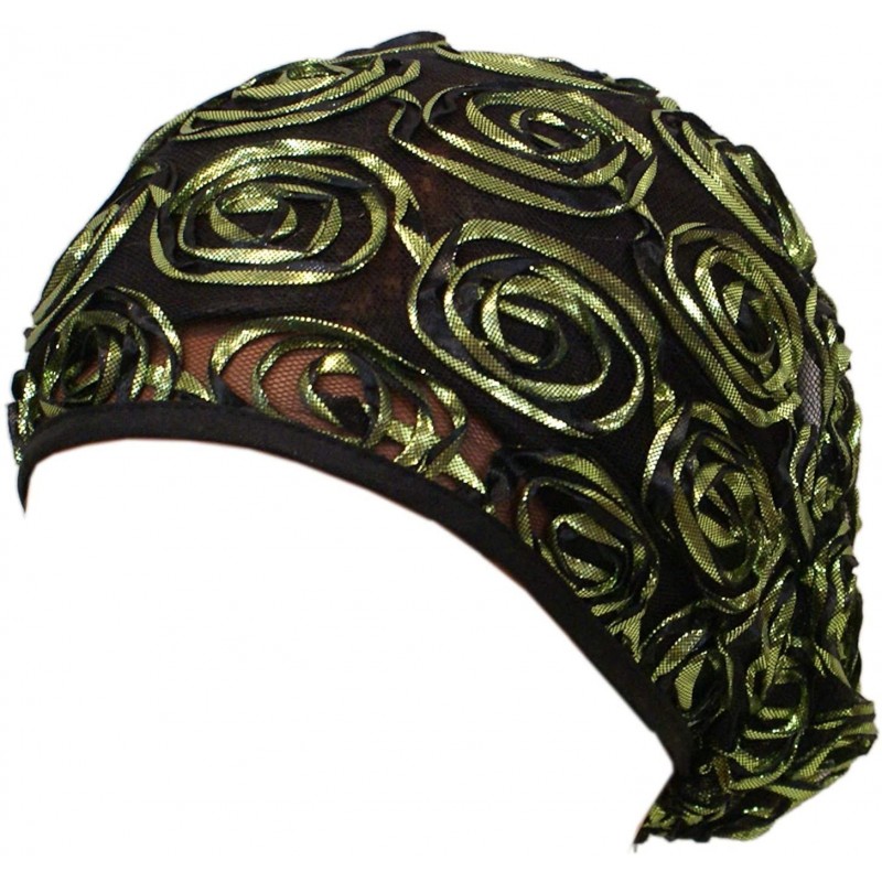 Headbands Beautiful Metallic Turban-style Head Wrap - Green Rosettes - CV18G4GWRCR $9.11