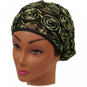 Headbands Beautiful Metallic Turban-style Head Wrap - Green Rosettes - CV18G4GWRCR $9.11