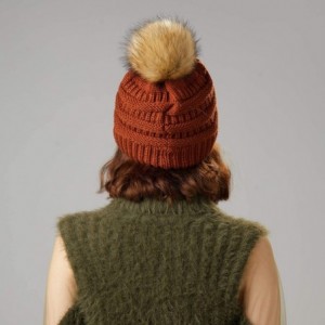 Skullies & Beanies Women's Winter Hat Slouchy Beanie Knit Watch Cap Faux Fur Pom Pom Hat Crochet Hats for Women - Orange - C1...