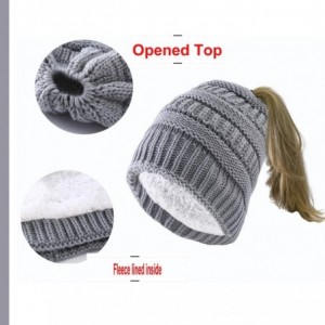 Skullies & Beanies Women's Knitted Messy Bun Hat Ponytail Beanie Baggy Chunky Stretch Slouchy Winter - Sky Blue - CZ18YTI4HQA...