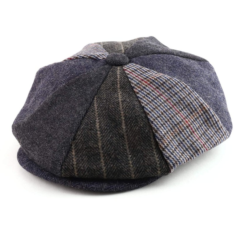 Newsboy Caps Men's Oversize XXL Wool 8 Quarter Satin Lined Winter Newsboy Cap - Charcoal Navy - C619343ZHR9 $37.42