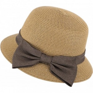 Sun Hats Women's Foldable/Packable Wide Brim Braided Straw Sunhat w/Large Decorative Bow - Brown - CU18C3EYSDR $15.92
