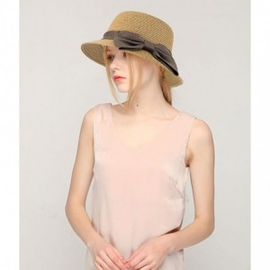 Sun Hats Women's Foldable/Packable Wide Brim Braided Straw Sunhat w/Large Decorative Bow - Brown - CU18C3EYSDR $15.92