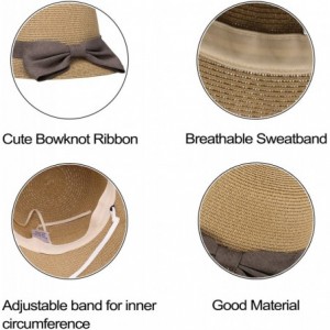 Sun Hats Women's Foldable/Packable Wide Brim Braided Straw Sunhat w/Large Decorative Bow - Brown - CU18C3EYSDR $15.92