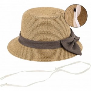 Sun Hats Women's Foldable/Packable Wide Brim Braided Straw Sunhat w/Large Decorative Bow - Brown - CU18C3EYSDR $15.92