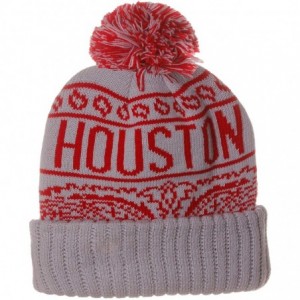 Skullies & Beanies Unisex USA Bandana Style Cities Pom Pom Knit Hat Cap Beanie - Houston Gray Red - CM129IBAQ01 $25.99