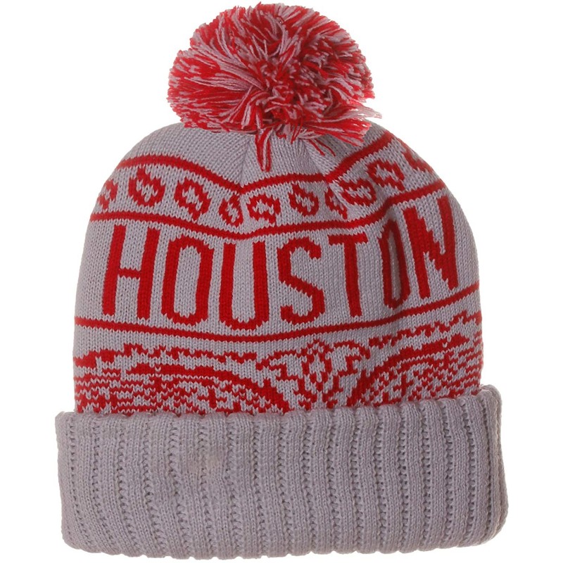 Skullies & Beanies Unisex USA Bandana Style Cities Pom Pom Knit Hat Cap Beanie - Houston Gray Red - CM129IBAQ01 $9.53