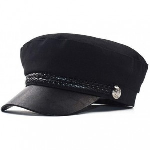 Berets Women Fisherman-Beret-Newsboy Cap Cotton Fiddler Captain-Sailor Hat Yacht - Black - CL18YHC02OI $11.82