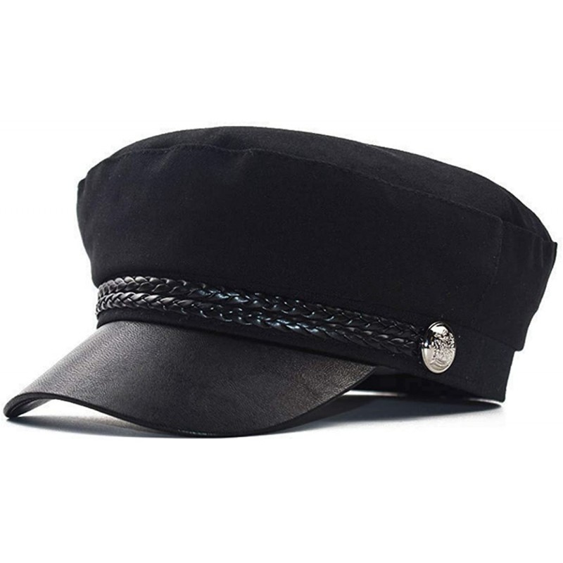 Berets Women Fisherman-Beret-Newsboy Cap Cotton Fiddler Captain-Sailor Hat Yacht - Black - CL18YHC02OI $11.82