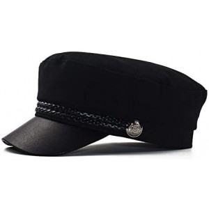 Berets Women Fisherman-Beret-Newsboy Cap Cotton Fiddler Captain-Sailor Hat Yacht - Black - CL18YHC02OI $11.82