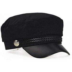 Berets Women Fisherman-Beret-Newsboy Cap Cotton Fiddler Captain-Sailor Hat Yacht - Black - CL18YHC02OI $11.82