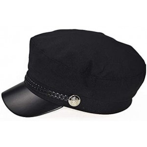 Berets Women Fisherman-Beret-Newsboy Cap Cotton Fiddler Captain-Sailor Hat Yacht - Black - CL18YHC02OI $11.82