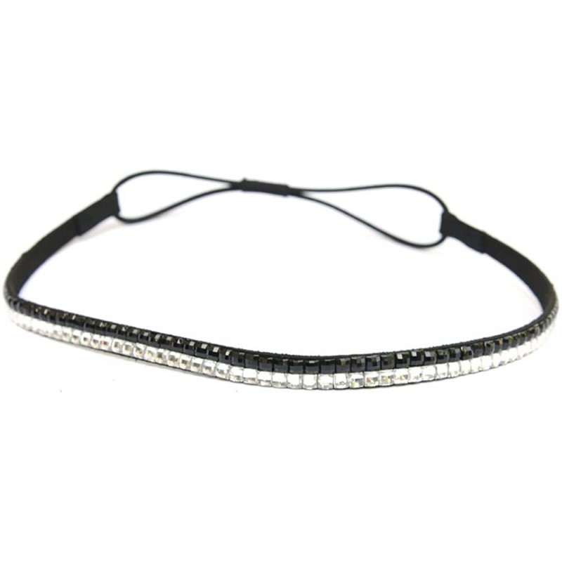 Headbands Two Row Rhinestone Elastic Stretch Headband Accessory - Clear Black - C311D0HMZPZ $7.75