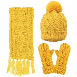 Skullies & Beanies Women's Winter 3 Piece Cable Knit Beanie Hat Gloves & Scarf Set - Yellow - CE18M7YUHWE $29.84