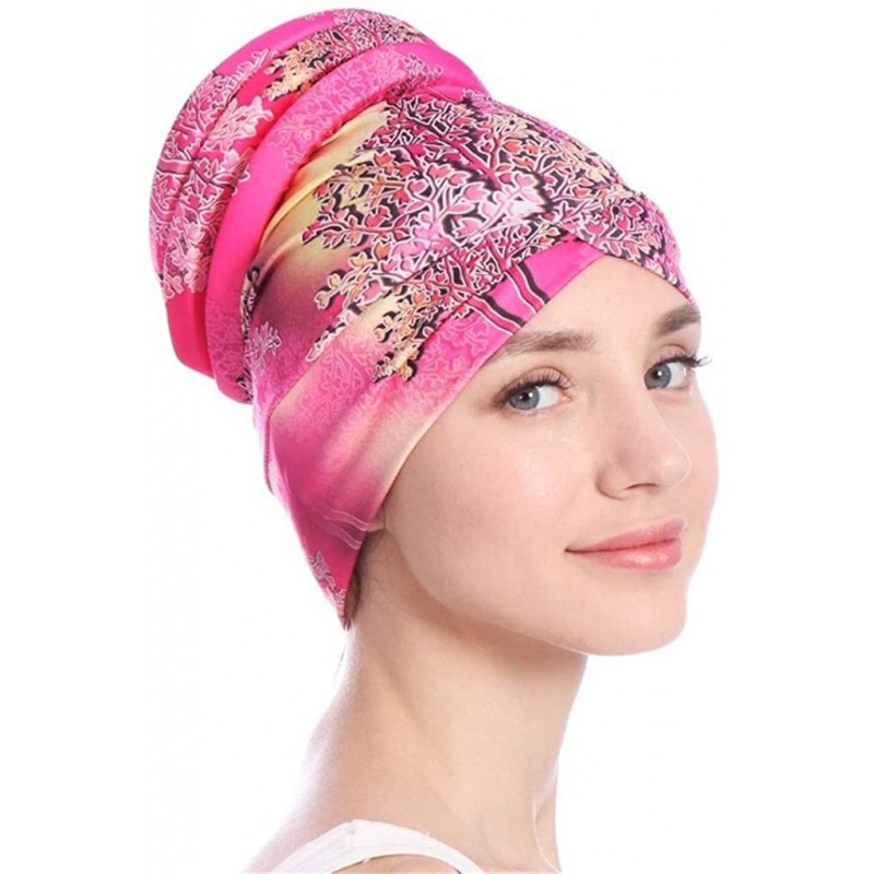 Skullies & Beanies Newly Fashion Women Islamic Muslim Leaves Hijab Turban Hat Headwrap Scarf Cover Chemo Cap Gift - Hot Pink ...