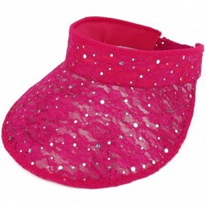 Visors Ladies Lace Glitter Summer Sun Visor Hat - Fuchsia - CB18UEO45NK $51.66