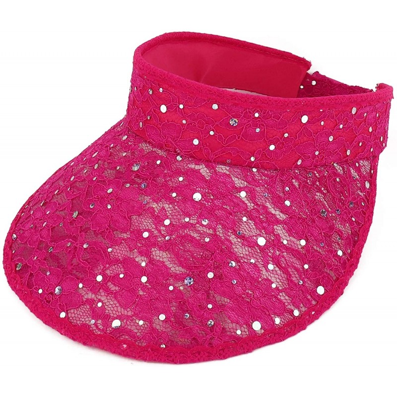 Visors Ladies Lace Glitter Summer Sun Visor Hat - Fuchsia - CB18UEO45NK $23.48