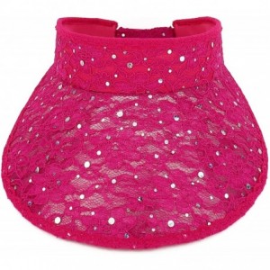 Visors Ladies Lace Glitter Summer Sun Visor Hat - Fuchsia - CB18UEO45NK $23.48