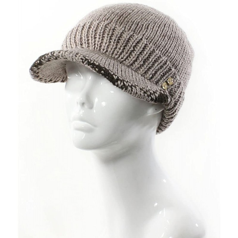 Skullies & Beanies Winter Fashion Knit Cap Hat for Women- Peaked Visor Beanie- Warm Fleece Lined-Many Styles - Beige-gold But...