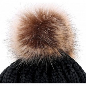 Skullies & Beanies Womens Winter Hand Knit Faux Fur Pompoms Beanie Hat - Single-black - CV12BYRSC1X $12.77
