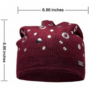 Skullies & Beanies Wool Slouchy Beanie Hat for Women Double Layers Skull Caps Rivets Curly Backside - Red - CS187LM8Z3H $17.98