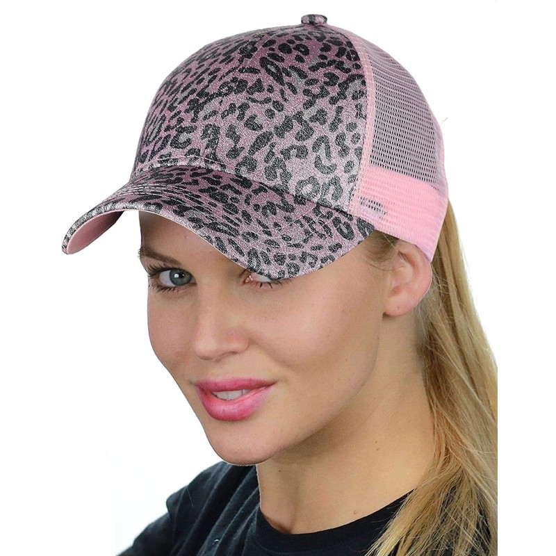 Baseball Caps Ponycap Messy High Bun Ponytail Adjustable Glitter Mesh Trucker Baseball Cap - Leopard Rose/Pink - C018RSWROEX ...