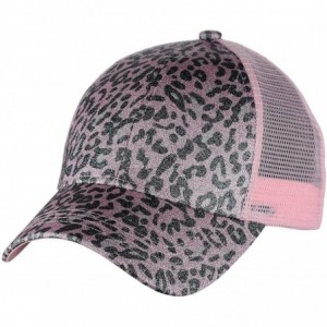 Baseball Caps Ponycap Messy High Bun Ponytail Adjustable Glitter Mesh Trucker Baseball Cap - Leopard Rose/Pink - C018RSWROEX ...