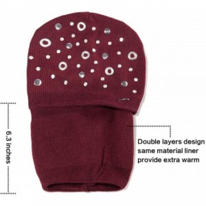 Skullies & Beanies Wool Slouchy Beanie Hat for Women Double Layers Skull Caps Rivets Curly Backside - Red - CS187LM8Z3H $17.98