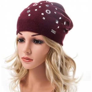 Skullies & Beanies Wool Slouchy Beanie Hat for Women Double Layers Skull Caps Rivets Curly Backside - Red - CS187LM8Z3H $17.98