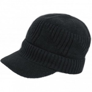 Skullies & Beanies Men's Wool Blend Visor Beanie Cap- Velour Fleece Lined - Ribbed - Black - C4186OSQIAG $41.55