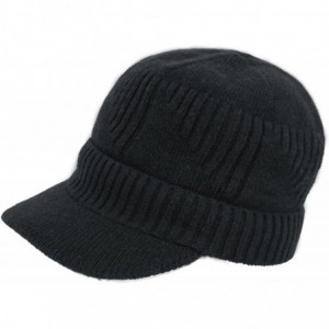 Skullies & Beanies Men's Wool Blend Visor Beanie Cap- Velour Fleece Lined - Ribbed - Black - C4186OSQIAG $18.89