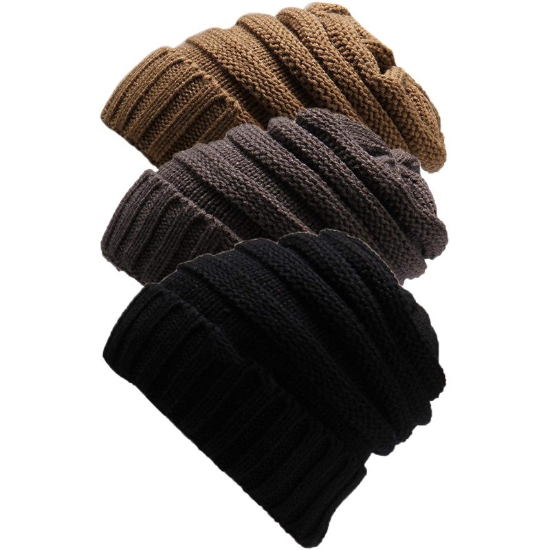 Skullies & Beanies Trendy Chunky Beanie for Women Thick Cable Knit Slouchy Beanies Caps Warm & Soft Winter Hats Cozy - C518AG...