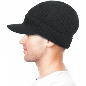 Skullies & Beanies Men's Wool Blend Visor Beanie Cap- Velour Fleece Lined - Ribbed - Black - C4186OSQIAG $18.89