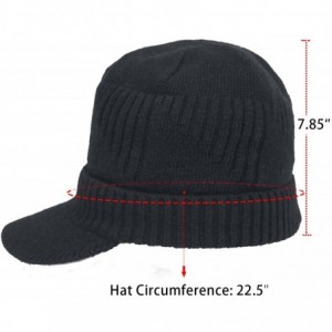 Skullies & Beanies Men's Wool Blend Visor Beanie Cap- Velour Fleece Lined - Ribbed - Black - C4186OSQIAG $18.89