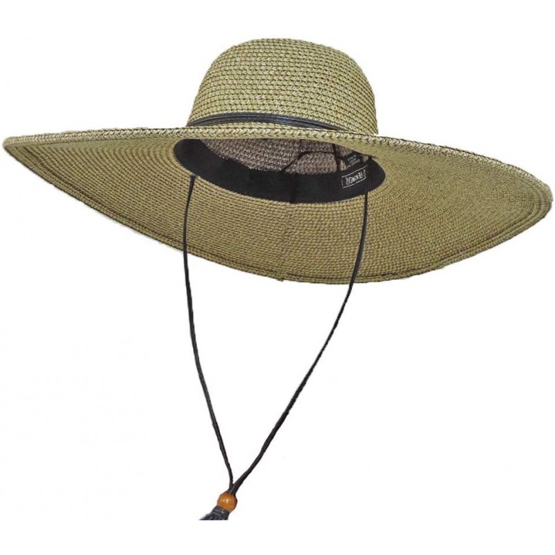 Sun Hats Womens Floppy Wide Brim Packable Sun Hat Two Tone Brown with Chin Strap - CB115KOAQ3X $46.06