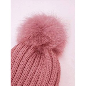 Skullies & Beanies Women Winter Kintted Beanie Hats with Real Fox Fur Pom Pom - Pink - CO12NRE5L8G $12.64