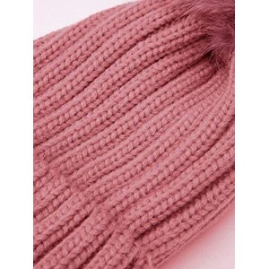 Skullies & Beanies Women Winter Kintted Beanie Hats with Real Fox Fur Pom Pom - Pink - CO12NRE5L8G $12.64