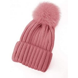 Skullies & Beanies Women Winter Kintted Beanie Hats with Real Fox Fur Pom Pom - Pink - CO12NRE5L8G $12.64