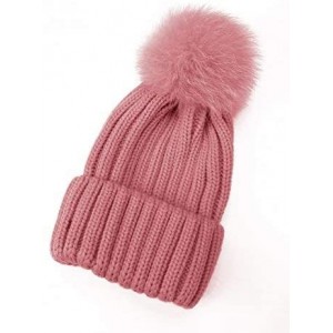 Skullies & Beanies Women Winter Kintted Beanie Hats with Real Fox Fur Pom Pom - Pink - CO12NRE5L8G $12.64