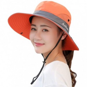 Sun Hats Women's Sun Hat Sun UV Protection Bucket Hat Boonie Safari Cap for Summer Beach - Orange - CL18G3ZKNM9 $21.73