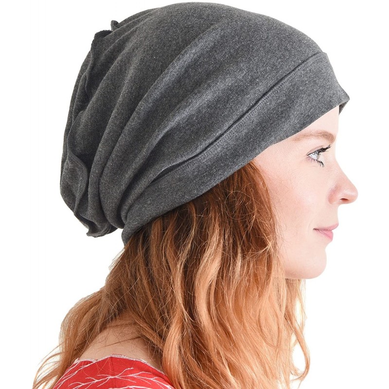 Skullies & Beanies Mens Slouch Beanie Hat - Womens Organic Cotton Hipster Chemo Knit Casualbox - Dark Gray - CI17YX4TL06 $24.39